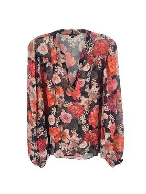 Express Sheer Floral Blouse Sz L Cottagecore Romantic Flowy Boho Festival